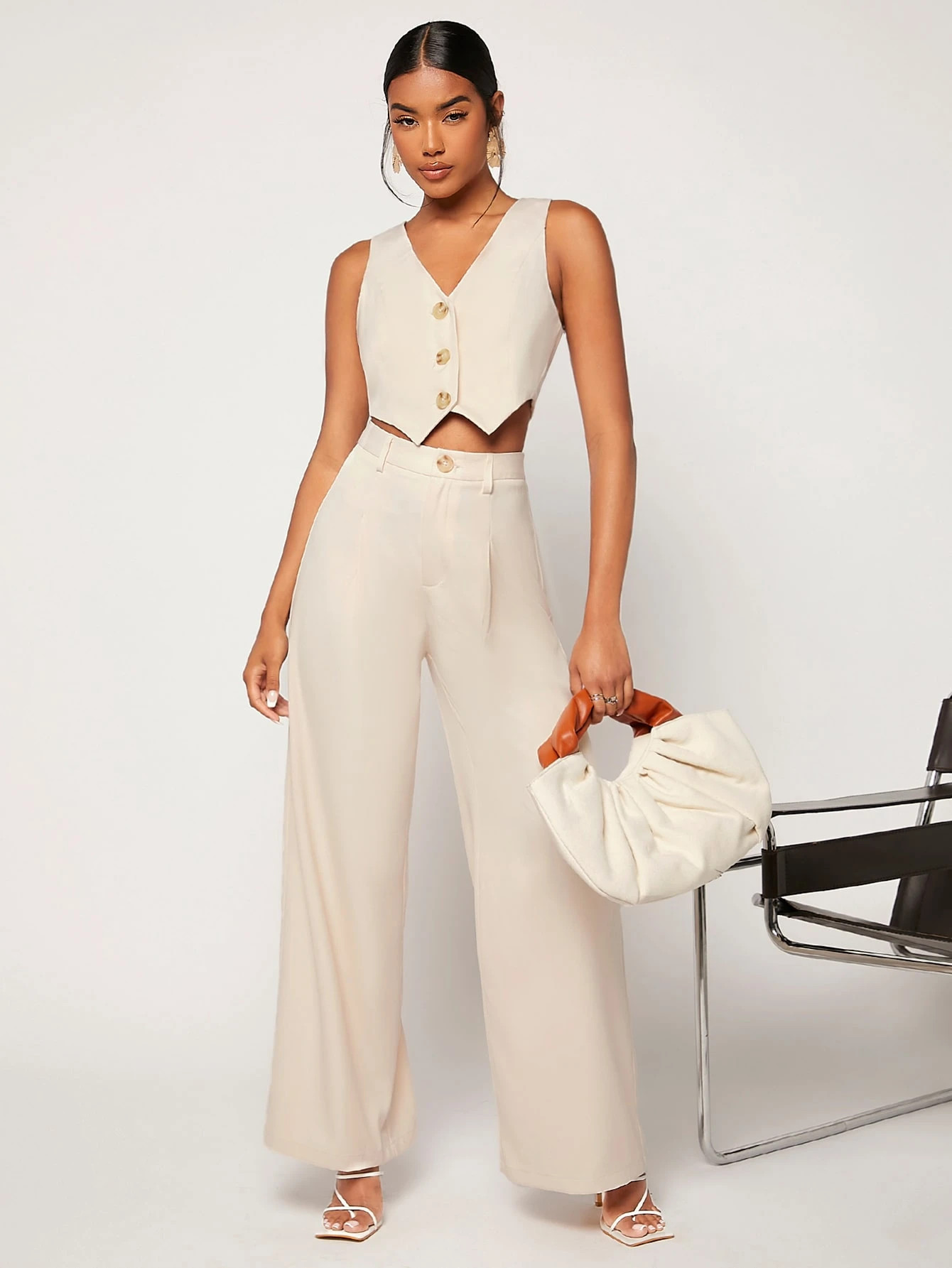 SHEIN BIZwear Asymmetrical Hem Tank Top & Wide Leg Pants Workwear | SHEIN