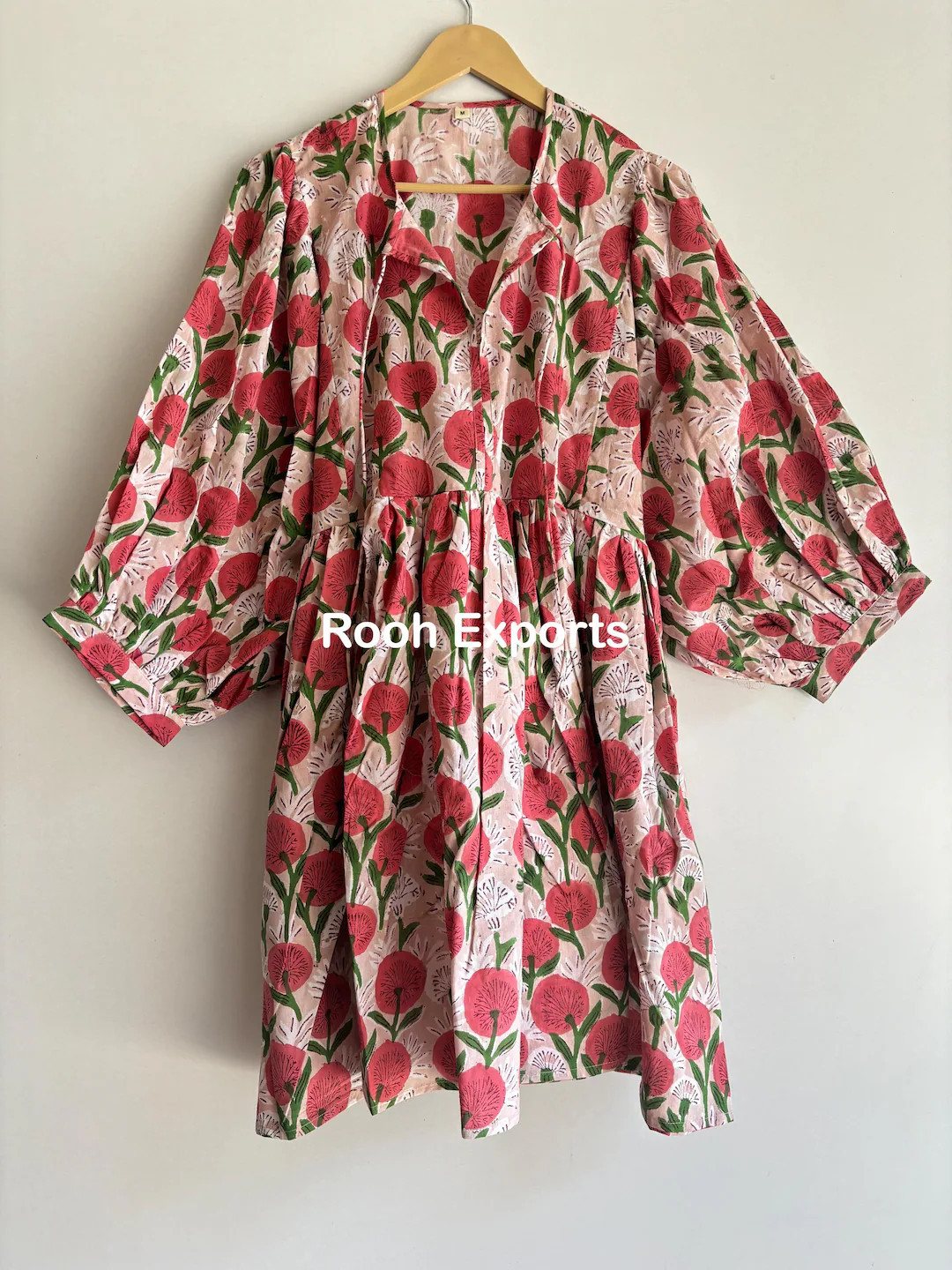 Pink Floral Block Print Kyra Midi Dress Mini Dress For Women Summer Dress Perfect Gift For Your L... | Etsy (US)