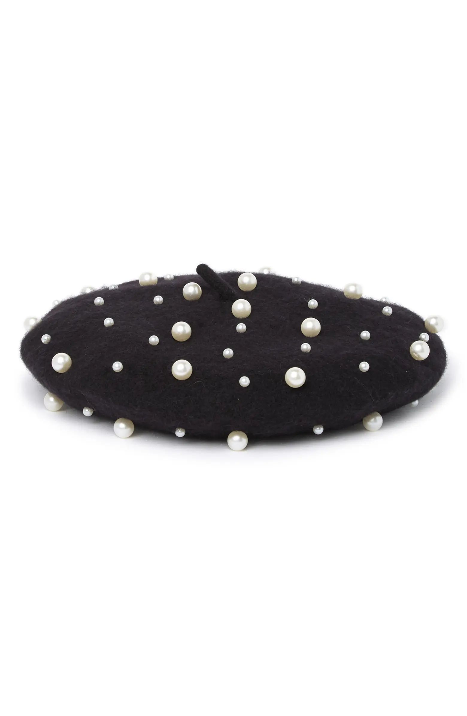 Wool Blend Faux Pearl Beret | Nordstrom Rack