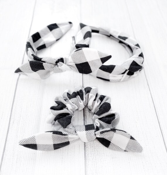 White & Black Plaid Flannel Headband Bow headband Knotted | Etsy | Etsy (US)