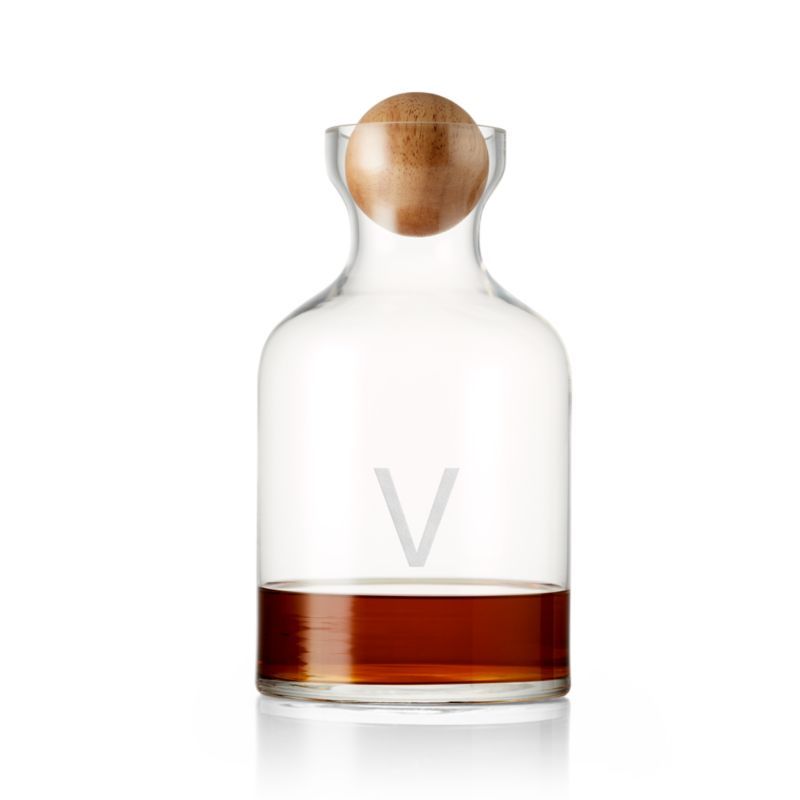 "V" Monogrammed Glass Decanter with Wood Stopper + Reviews | Crate and Barrel | Crate & Barrel