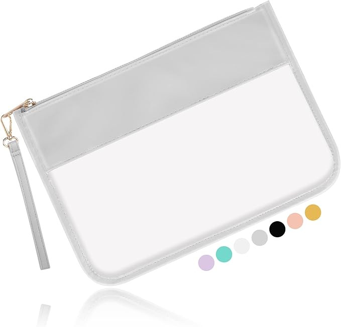 Iqimott Clear Zipper Pouch Clear Makeup Cosmetic Bag for Women Girls Chenille Letter Grey | Amazon (US)