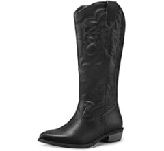 mysoft Women's Cowboy Boots Mid Calf Cowgirl Boots Embroidered Western Pointed Toe Chunky Heel Pu... | Amazon (US)