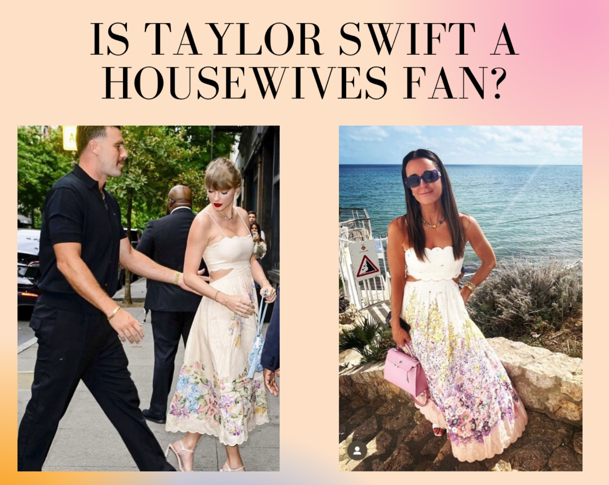 Taylor Swift in a floral scallop hemmed midi dress by Zimmerman

Also seen on Kyle Richards on last season of the real housewives of Beverly Hills 

#LTKNYFW #LTKTravel #LTKStyleTip