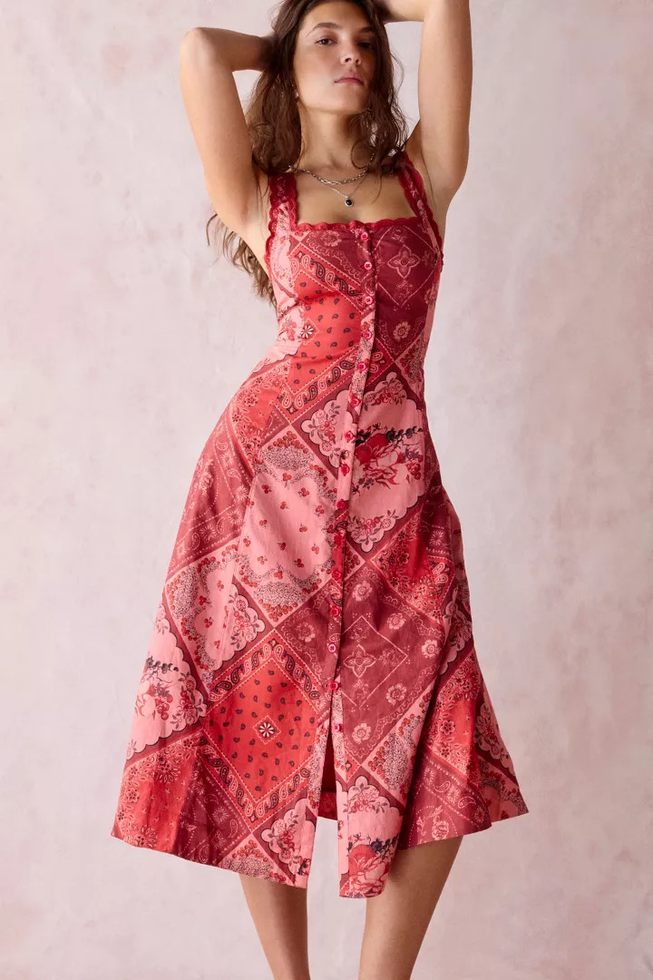 Kimchi Blue Martina Lace Trim Button-Front Midi Dress | Urban Outfitters (US and RoW)
