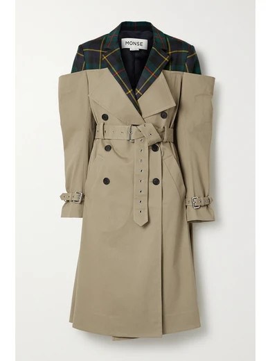 Monse - Deconstructed Checked Wool-twill And Cotton-blend Gabardine Trench Coat - Beige | NET-A-PORTER (US)