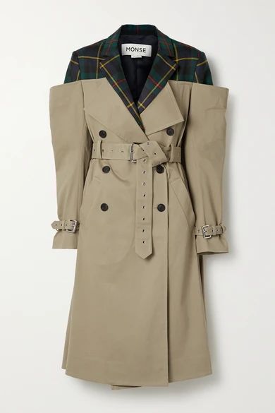 Monse - Deconstructed Checked Wool-twill And Cotton-blend Gabardine Trench Coat - Beige | NET-A-PORTER (US)