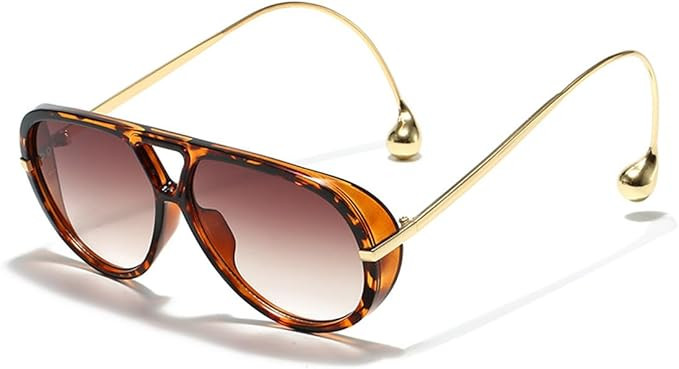 Oversized Trendy Aviator Sunglasses for Women, Pilot Shades Designer UV Protection Double Bridge ... | Amazon (US)