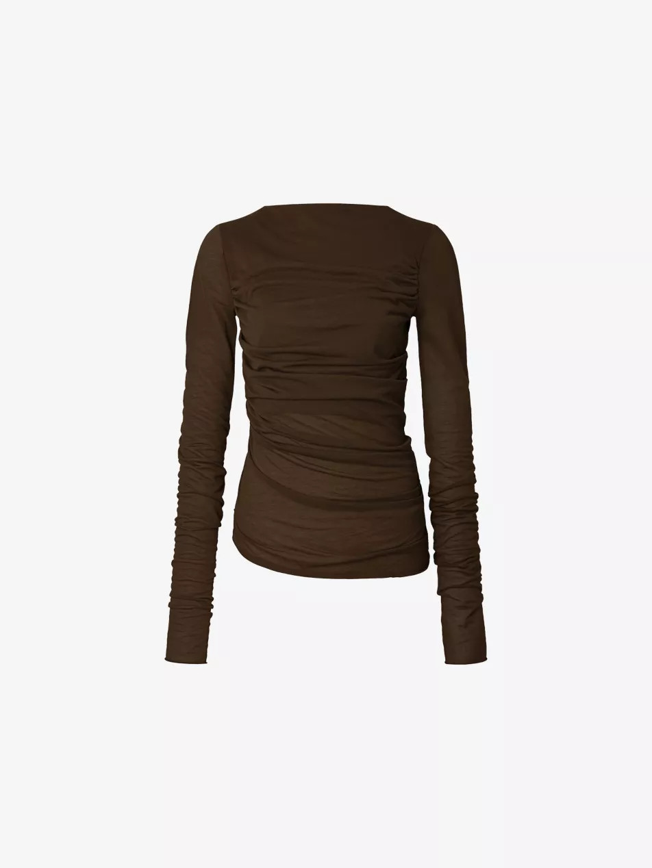 Gaia Draped Long-Sleeve Cotton-Blend T-Shirt | Selfridges