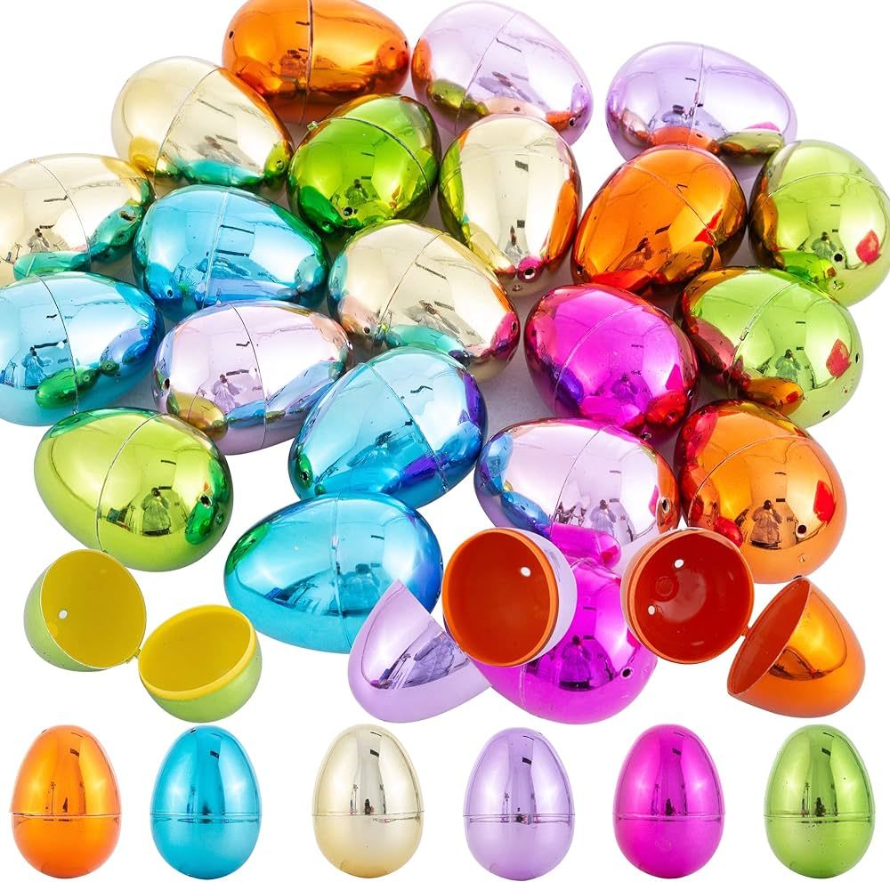 24 Pcs Metallic Easter Eggs, Plastic Easter Eggs Perfect for Easter Egg Hunt, Surprise Egg, Easte... | Amazon (US)