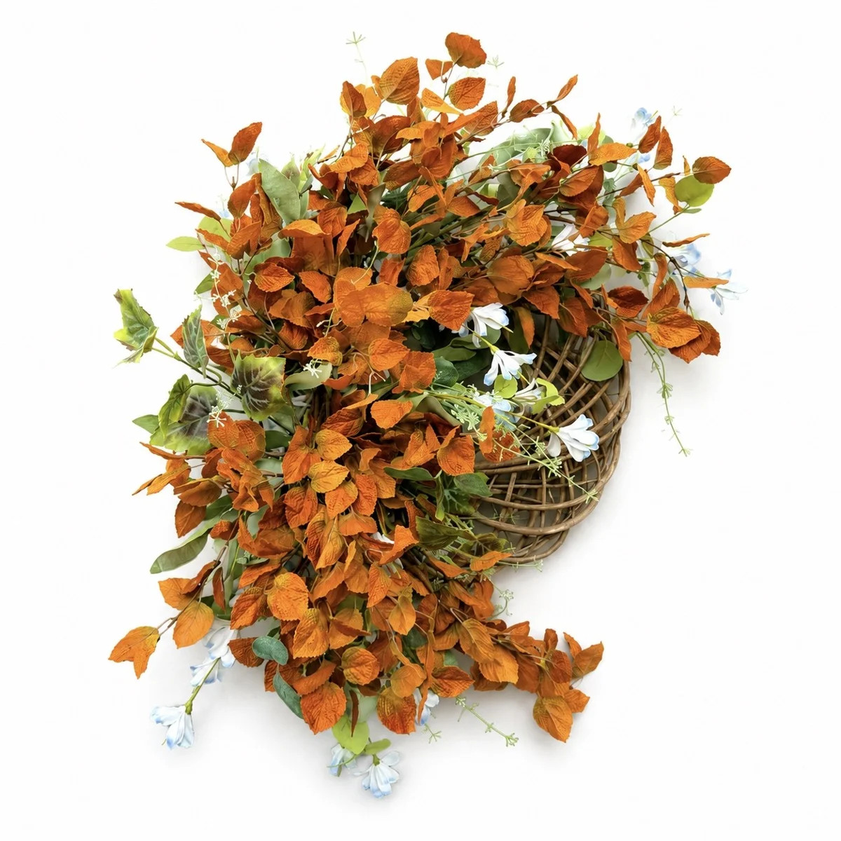 26" Artificial Farmhouse Half Ring Fall Maple Leaf Wildflowers Front Door Wreath, Rustic Rattan W... | Wayfair North America