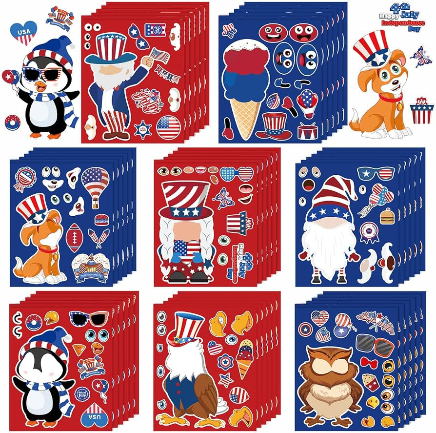 NOVWANG 4th of July Crafts for Kids, 48 Pcs DIY Patriotic Stickers & Make a Face Stickers for Ind... | Amazon (US)