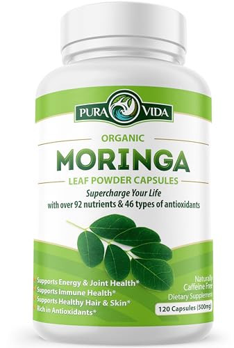 PURA VIDA MORINGA Capsules Single Origin Moringa Powder Organic. Pure Moringa Leaf. Energy, Metabolism, & Immune Support. 120ct. 500mg Caps. | Amazon (US)