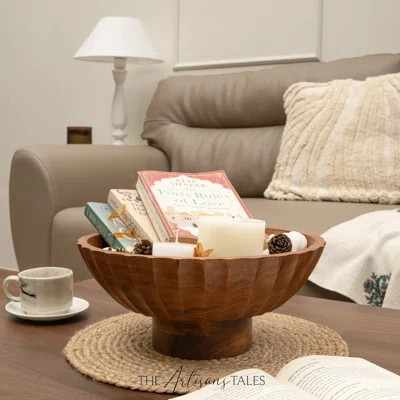 Acacia Wood Footed Bowl– Handcrafted Decorative Fruit Bowl With Elegant Carving Design For Dining, Serving, And Home Décor- 12 Inch Wooden Pedestal Bo | Wayfair North America