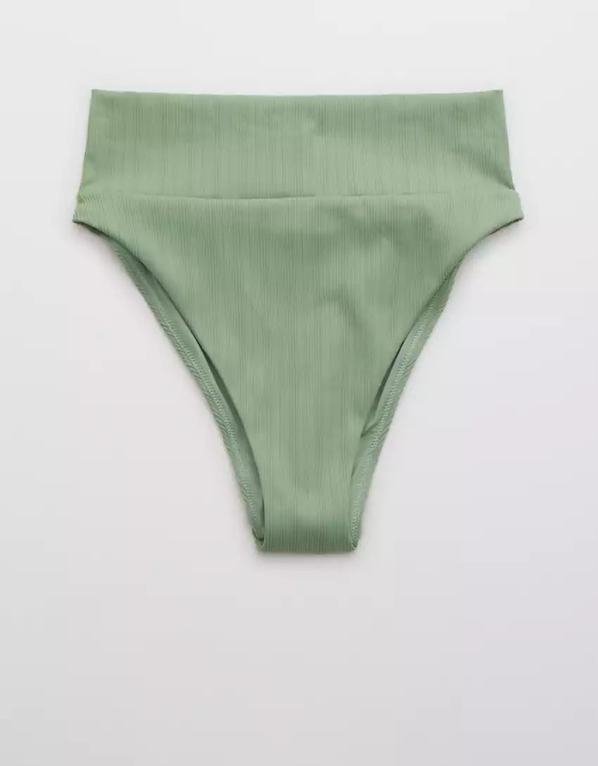 Aerie Striped Ribbed High Cut Cheeky Bikini Bottom | American Eagle Outfitters (US & CA)