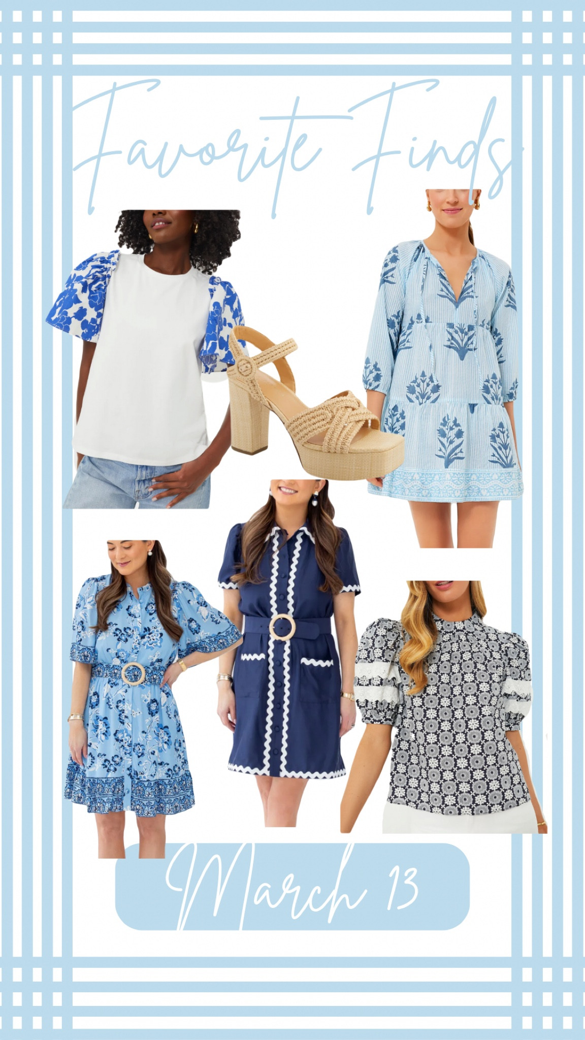 Blue and white spring dresses and tops with a rattan heel

#LTKstyletip #LTKshoecrush #LTKSeasonal