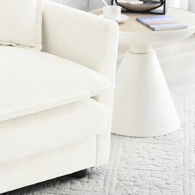 Living Room Accent Chair With In White - Chenille Upholstery, Comfortable Padding, Base Armchair Footrest White, Breathable Fabric, Solid Wood | Wayfair North America