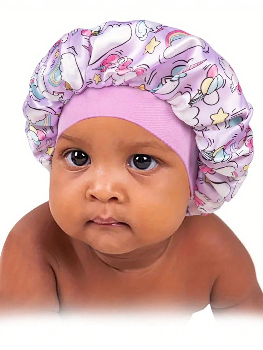 Awegeo 1pc Children's Bonnet Hat With Printed Narrow Brim, Elastic, Satin, New Elastic Printed Co... | SHEIN