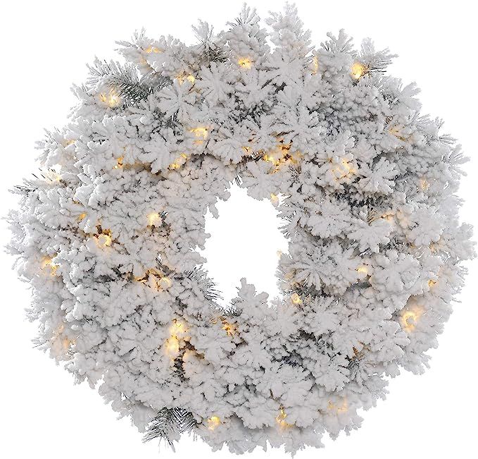 Vickerman 20" Flocked Alaskan Pine Artificial Christmas Wreath, Clear Dura-lit Incandescent Mini ... | Amazon (US)