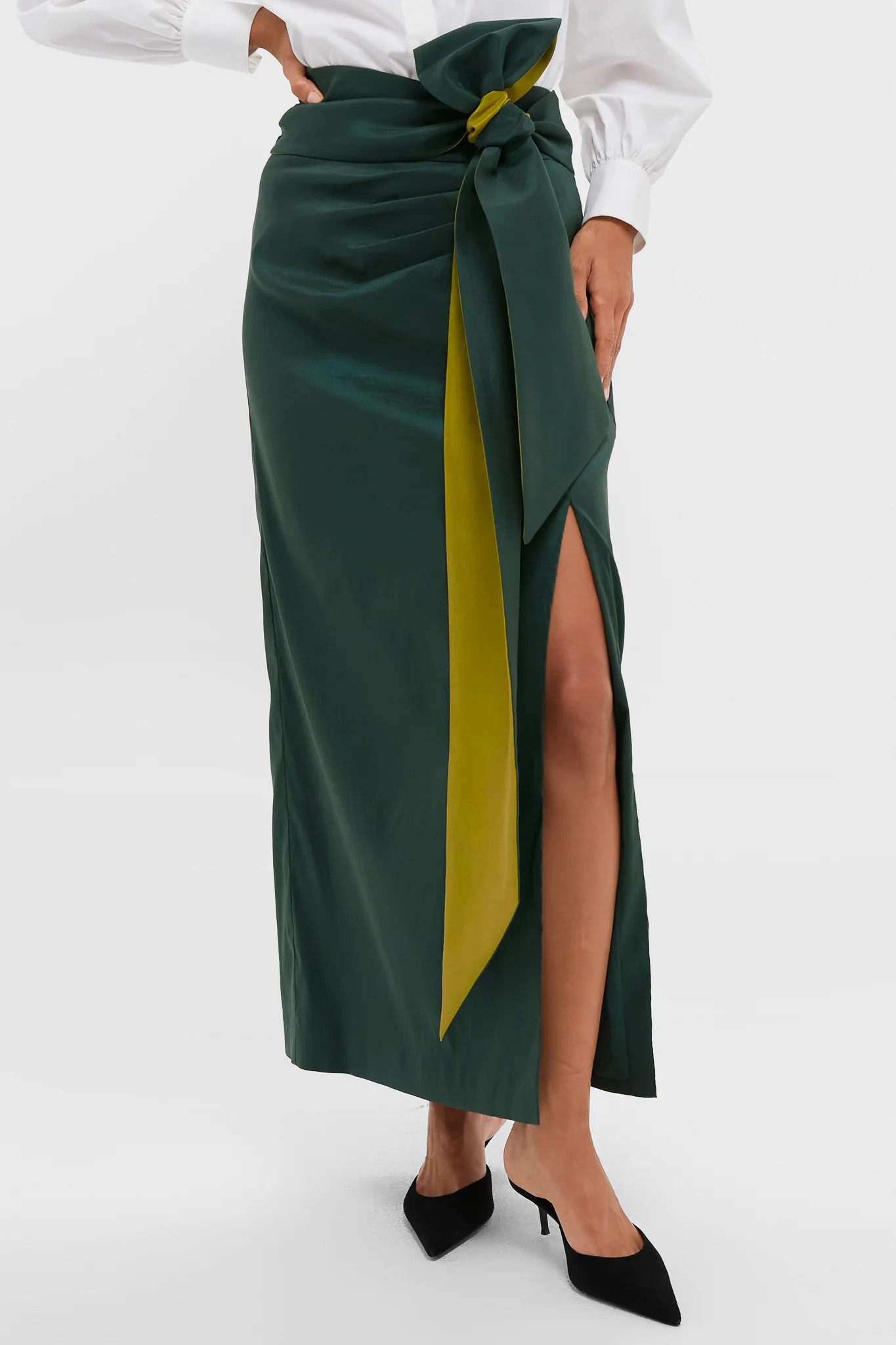 Forest Green Taffeta Angelise Tie Skirt | Tuckernuck (US)