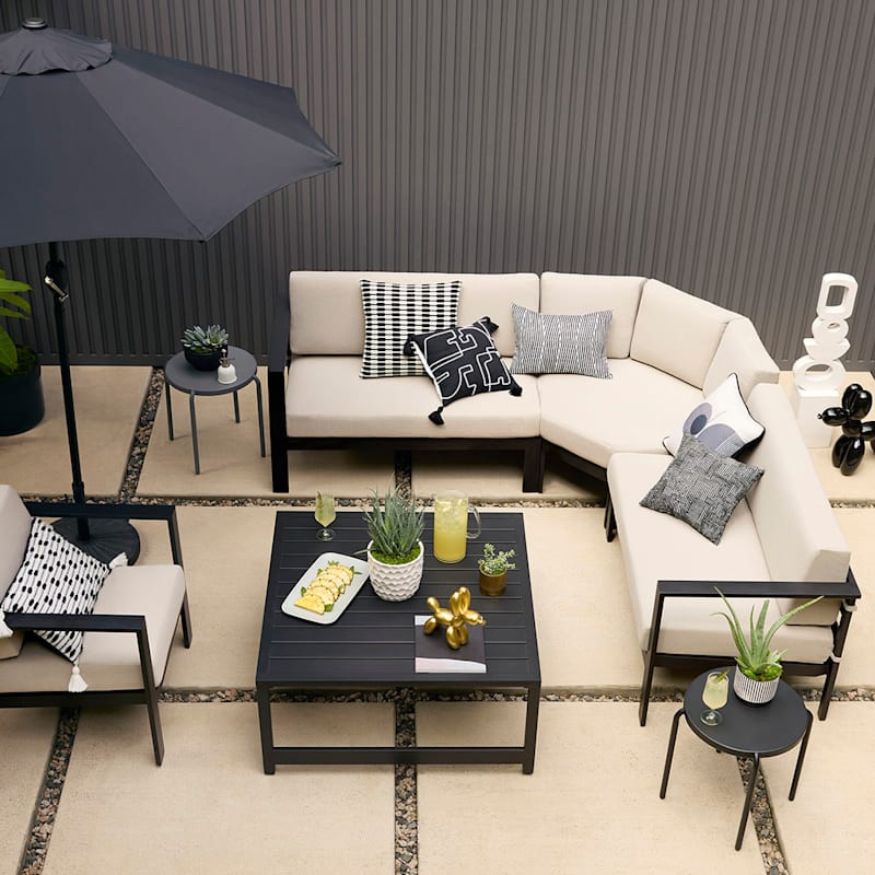 Crosby St. Steel Round Outdoor End Table, Black | At Home