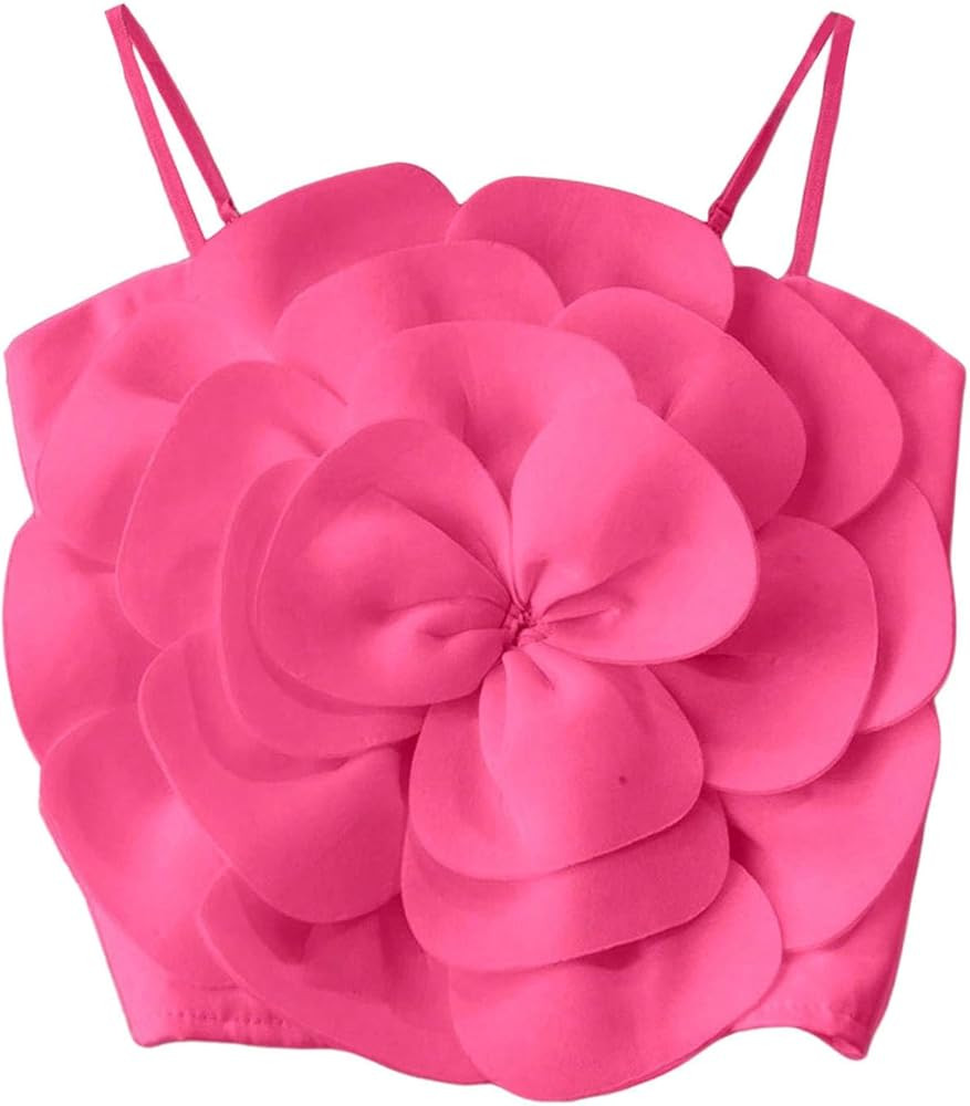 GORGLITTER Women's Flower Backless Summer Going Out Crop Tops Trendy Y2K Boho Sleeveless Cute Vac... | Amazon (US)