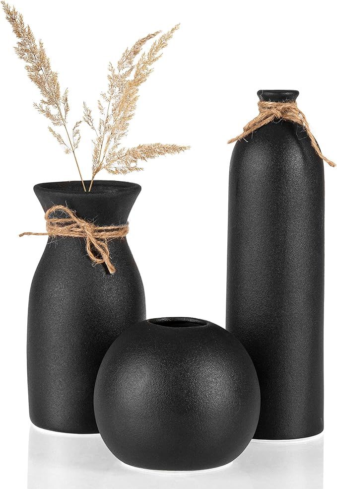 Crutello Ceramic Vase Set - 3 Black Textured Vases - Rustic Vase Set, Perfect Home Decor for Mant... | Amazon (US)