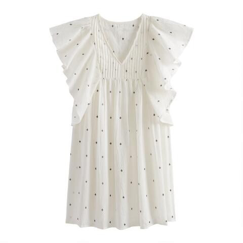 White And Black Diamond Dobby Ruffle Dress | World Market