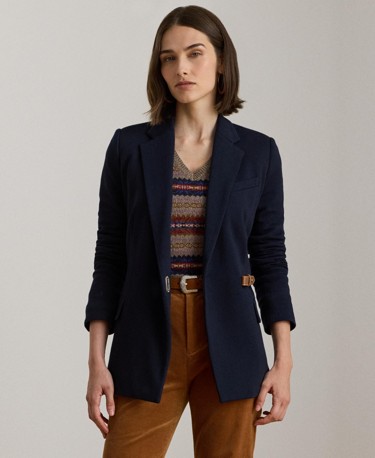 Lauren Ralph Lauren Women's Buckle-Trim Herringbone Jacquard Blazer - Lauren Navy | Macy's