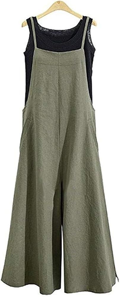 Aedvoouer Women's Baggy Plus Size Overalls Cotton Linen Jumpsuits Wide Leg Harem Pants Casual Romper | Amazon (US)