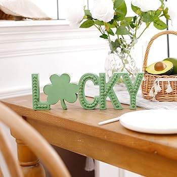BAYSBAI Lucky Sign Beaded, Freestanding Wood Letters Lucky, Rustic Irish Clover Decor, Saint Patr... | Amazon (US)