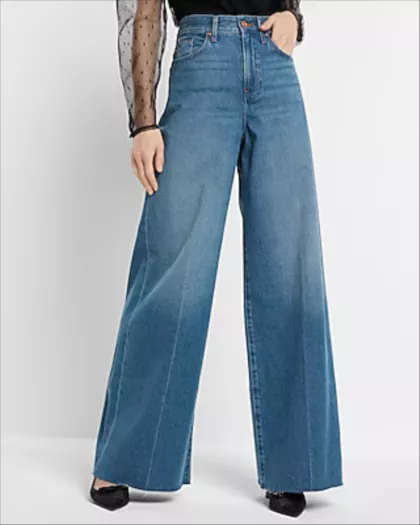 Super High Waisted Baggy Pleated Wide Leg Jeans