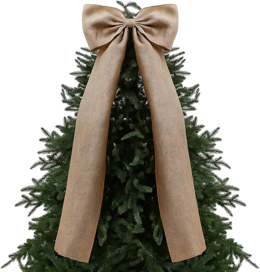 20 x 47 Inches Extra Large Christmas Burlap Bow Giant Christmas Tree Topper Bow Decoration with L... | Amazon (US)