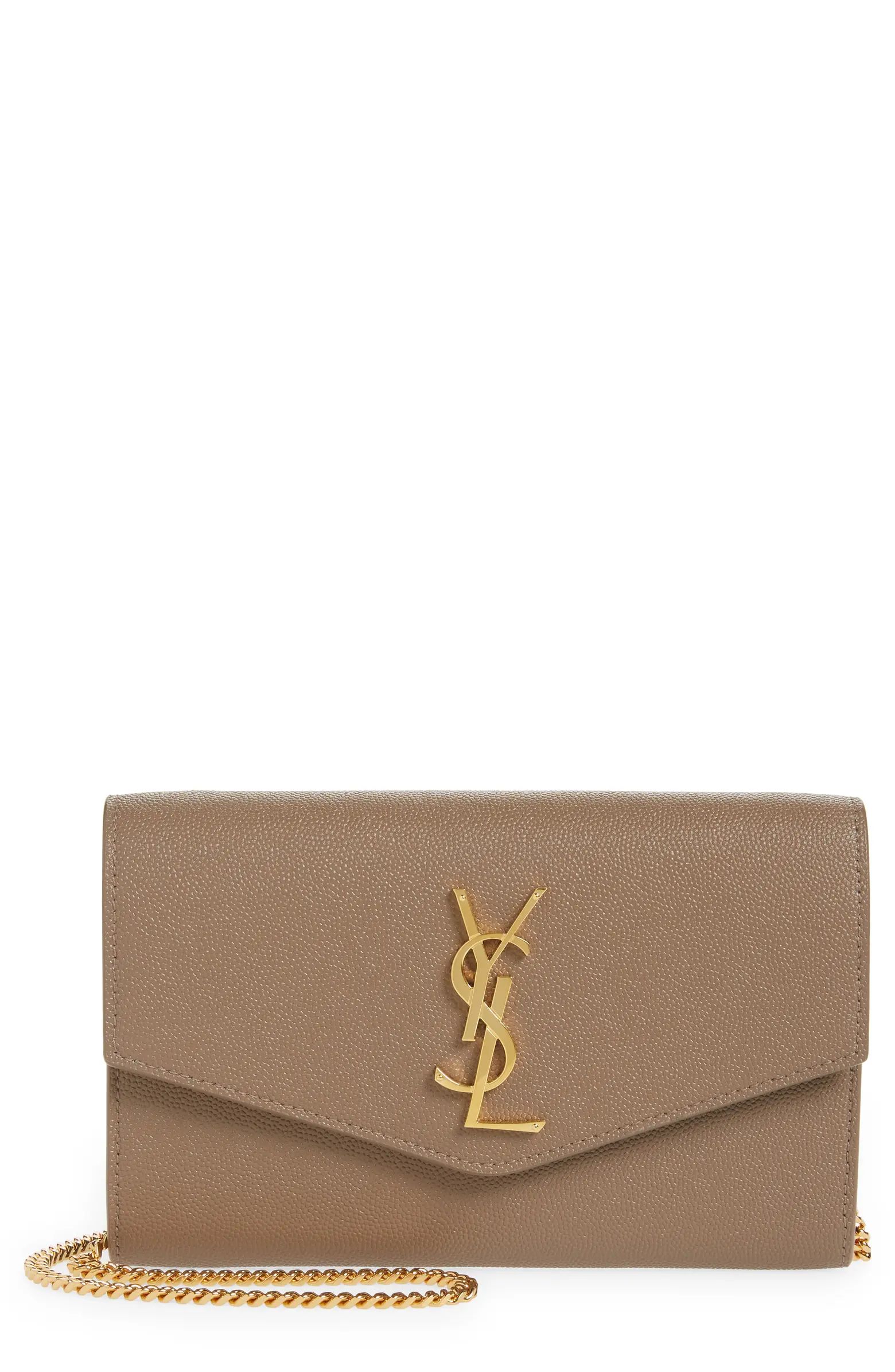 Saint Laurent Uptown Pebbled Calfskin Leather Wallet on a Chain | Nordstrom | Nordstrom