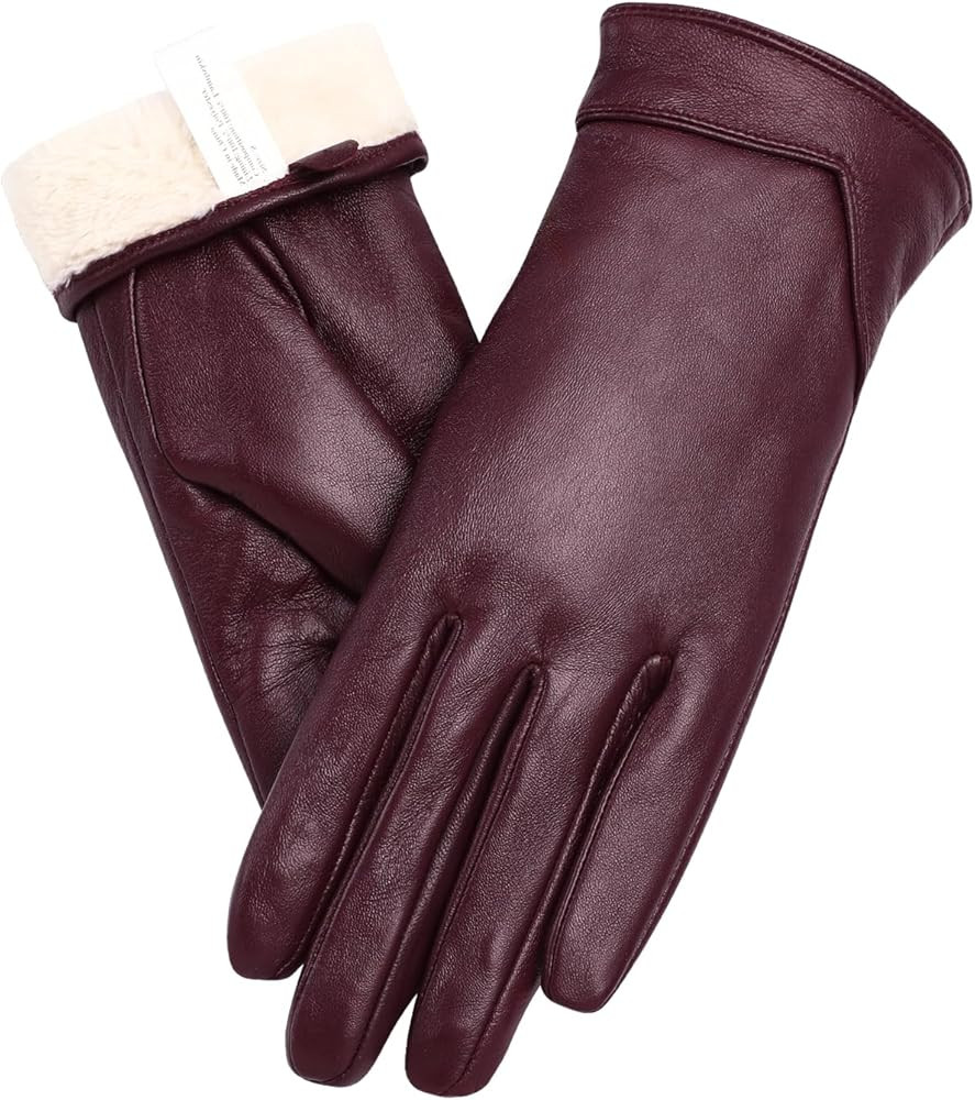 Orrpally Women Leather Gloves Winter Leather Warm Glove Touch Screen Texting Driving Gloves | Amazon (US)