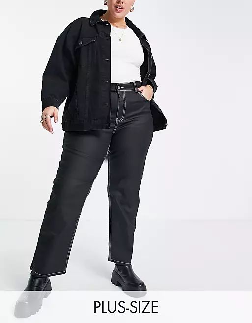 Dr Denim Plus Li high waist straight leg jeans in coated black | ASOS (Global)