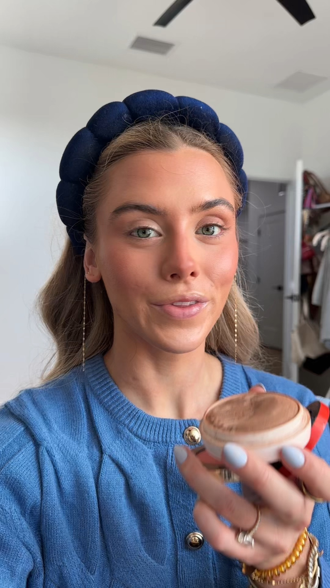 Easy eyeshadow couldn’t be more simple. I used my powder bronzer so my Dibs Beauty baked bronzer shade caramel cappuccino. My dibs beauty code is SLOANE. I also used the dibs beauty brush. My blush is the make beauty powder blush shade new moon  

#LTKSaleAlert #LTKBeauty #LTKgrwm