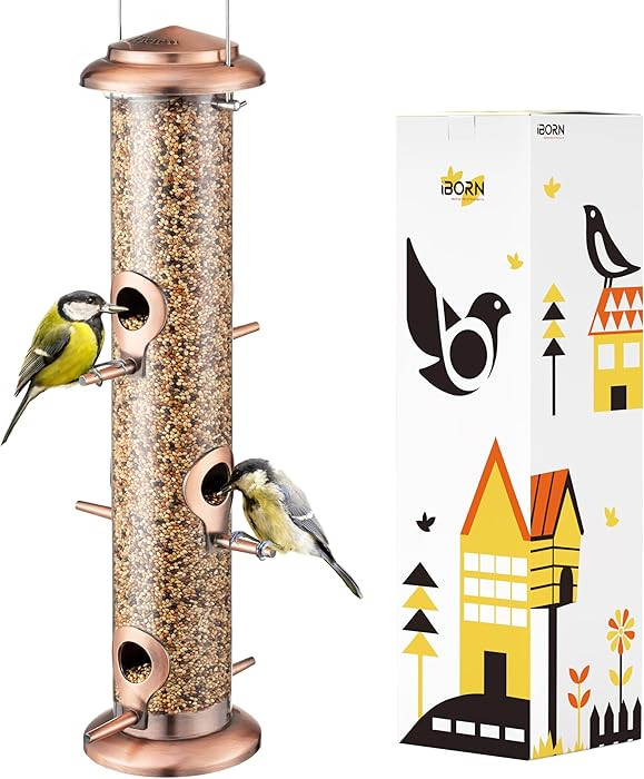 iBorn Metal Bird Feeders Brushed Copper Wild Bird Feeder for Outdoors Hanging All Metal Brushed C... | Amazon (US)