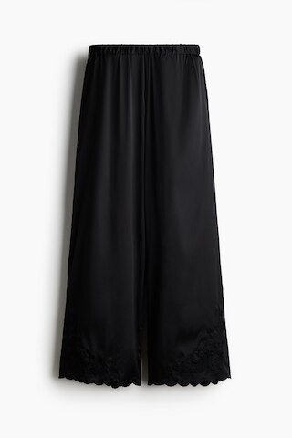 H & M - Embroidered Satin Pants - Black | H&M (US + CA)