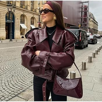 THLAI Womens PU Leather Jacket Long Sleeve Retro Collar Motorcycle Jacket Casual Coat | Amazon (US)