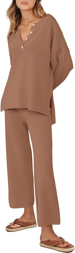 ANRABESS Women 2 Piece Outfits Oversized Knit Loungewear Loose Slouchy Sweater Set 2023 Fall Tren... | Amazon (US)