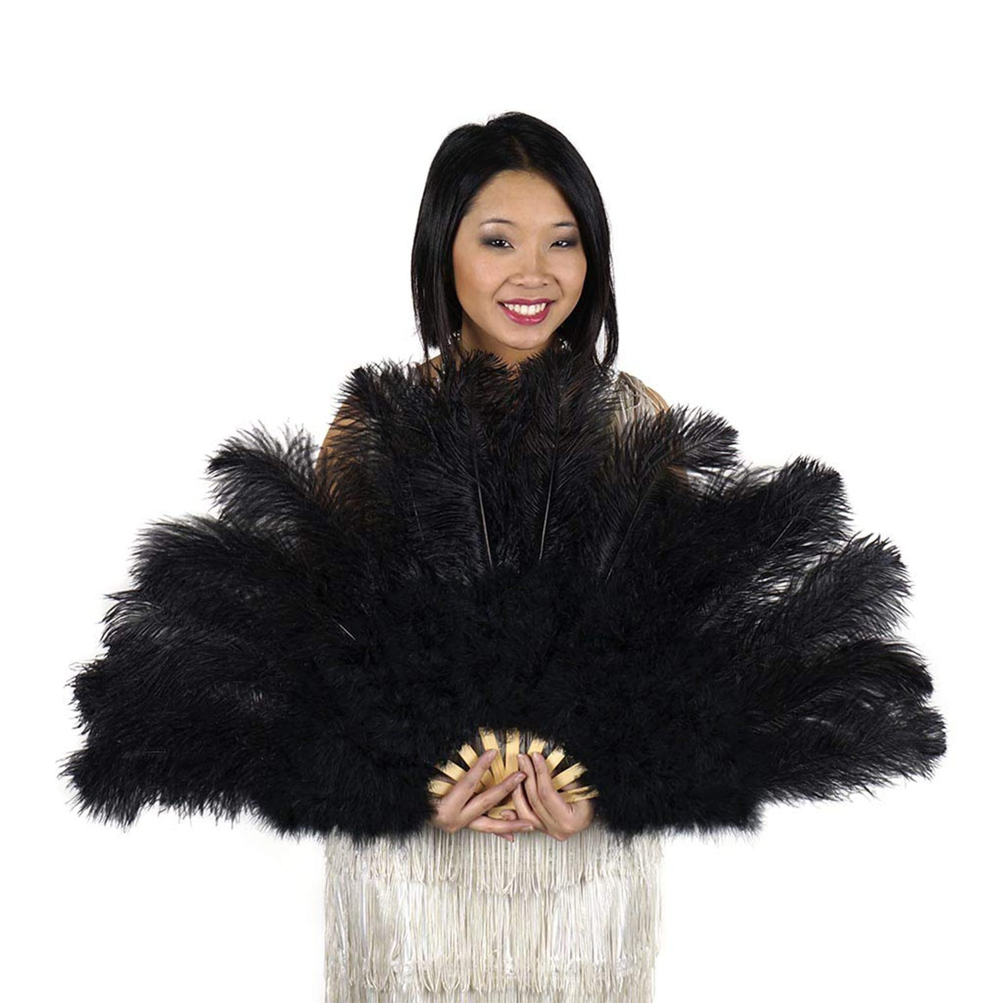 ZUCKER Large Ostrich Feather Fan - Vintage Costume Folding Hand Fan - Burlesque Showgirl Costume ... | Amazon (US)