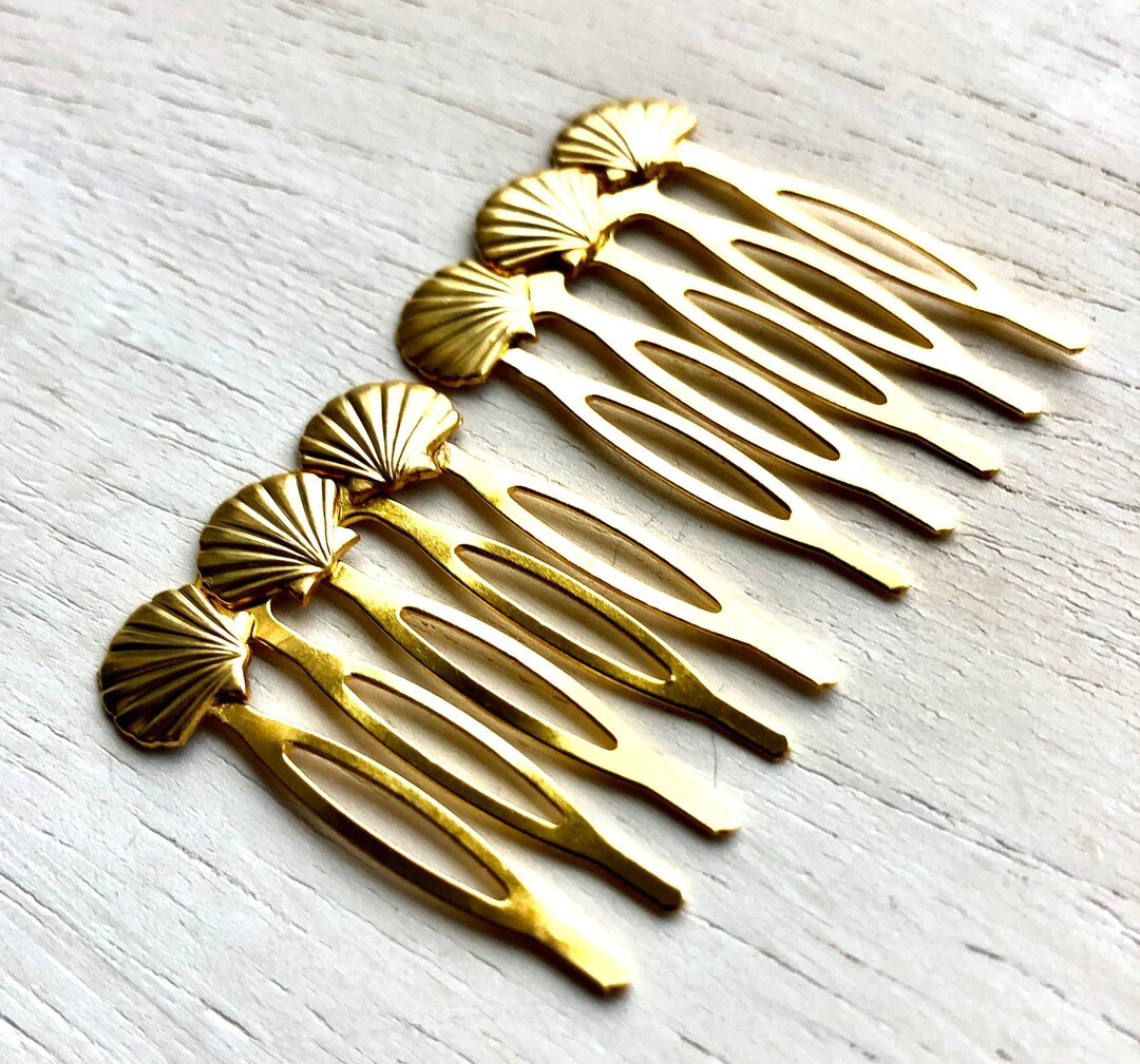 Gold Shell Hair Comb Silver Seashell Beach Modern Coastal, Hair Accessories, Hair Clip, Pins, Wed... | Etsy (US)