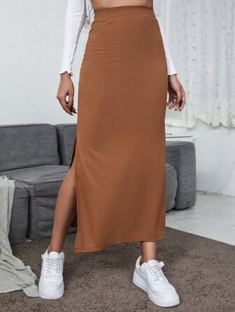 SHEIN EZwear High Waisted Split Thigh Skirt | SHEIN