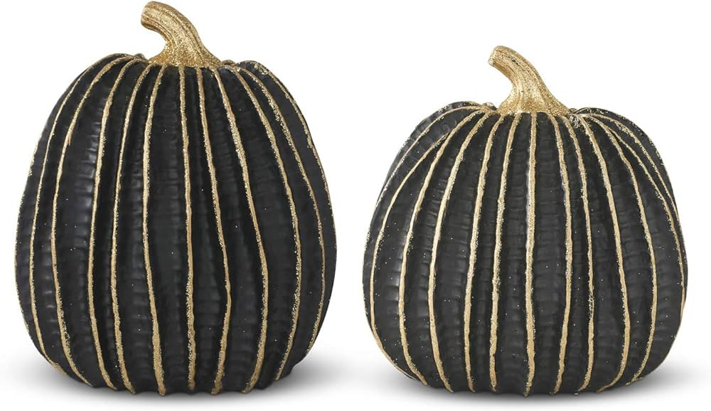 K&K Interiors 41521A Assorted Black & Gold Stripe Resin Pumpkin | Amazon (US)