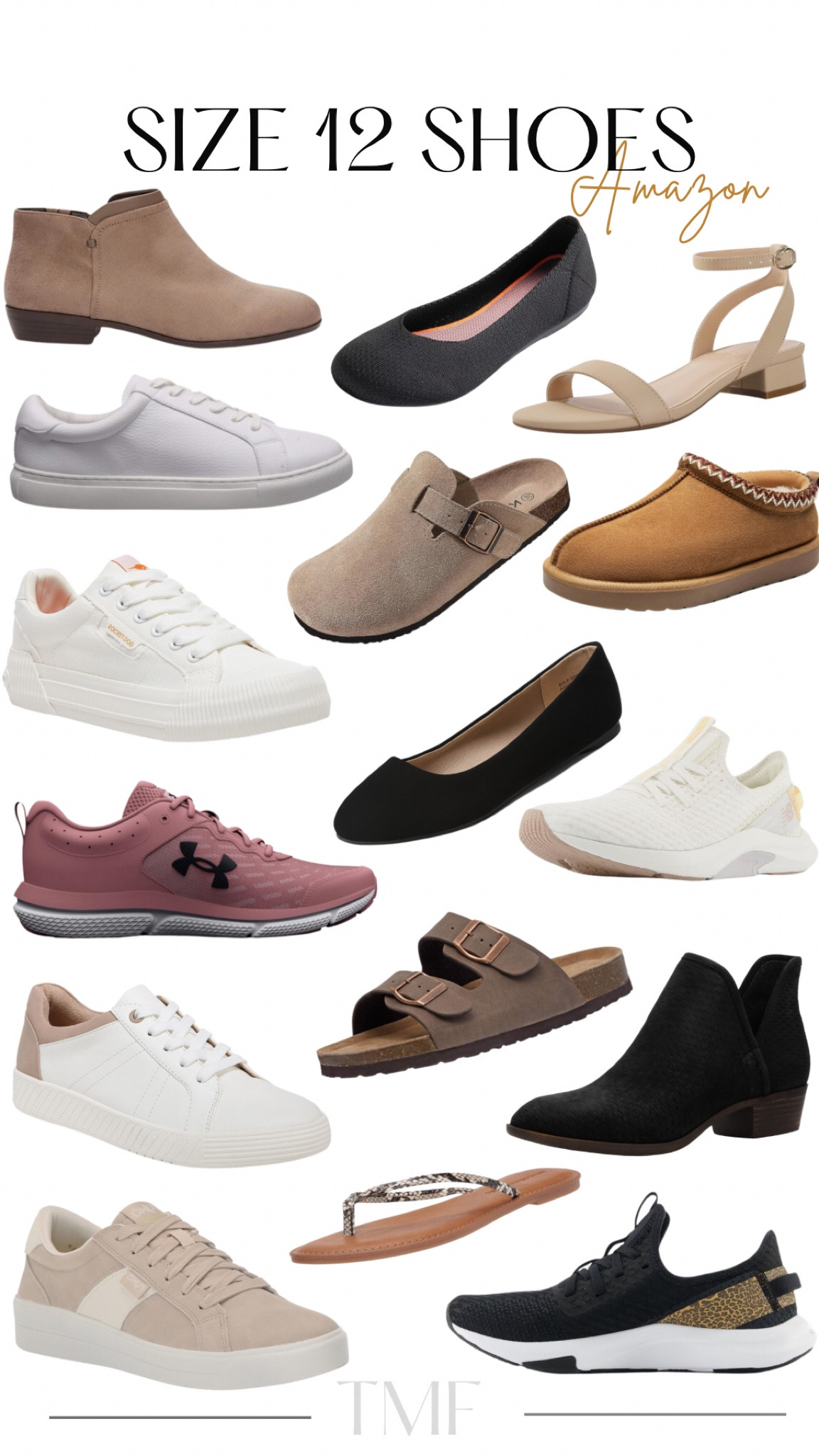 Size 12 shoes and even up to 15 in some styles. 

Sneakers, tennis shoes, clogs heels, work flats, washable shoes, slippers, ballet flats, boots, booties, and summer sandals, big feet, women’s shoes, fall footwear, workwear

#LTKShoeCrush