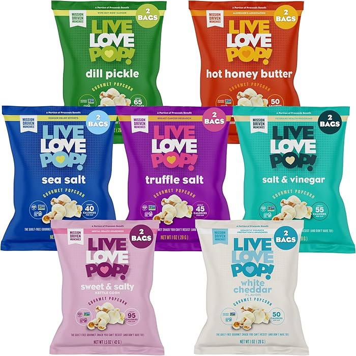 Live Love Pop Variety Pack Flavored Gourmet Popcorn, 1.0 Oz (Pack of 14), Individual Snack Size B... | Amazon (US)
