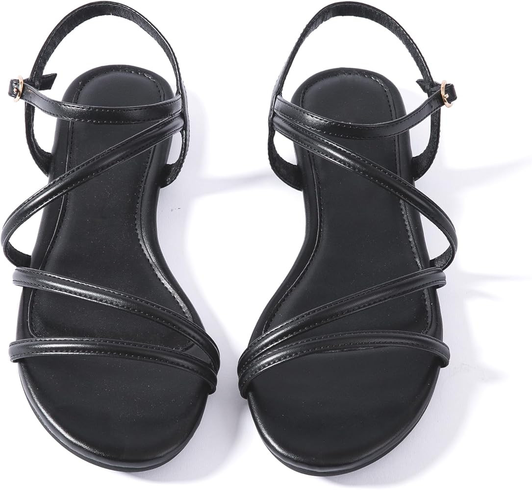 Mtzyoa Women Flat Sandals Dressy Strappy Gladiator Summer Ankle Strap Nude Open Toe Comfortable W... | Amazon (US)