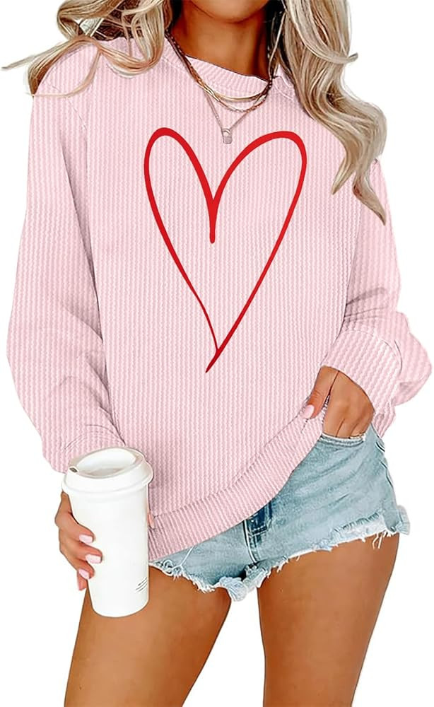 MNLYBABY Valentines Sweatshirt Women Valentine Shirt: Love Heart Shirts Casual Lightweight Long S... | Amazon (US)