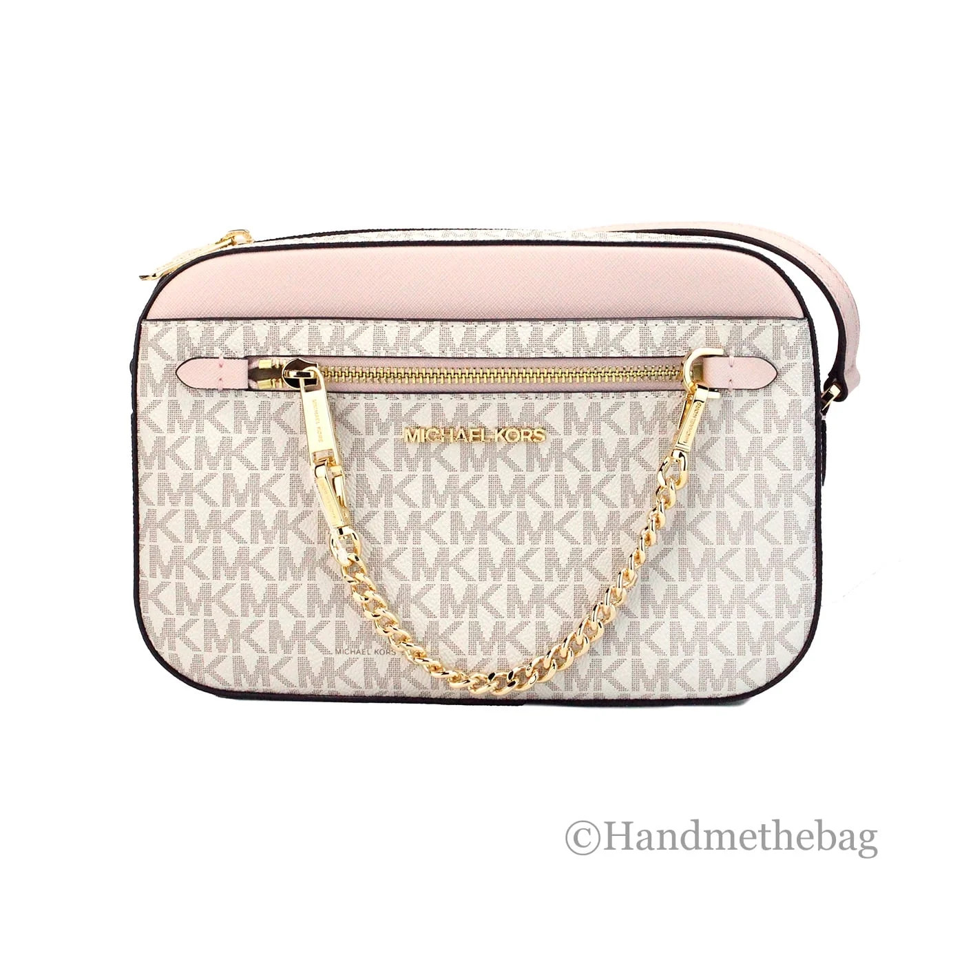 Michael Kors Adult Saffiano Leather Chain Zip Crossbody Handbag, Vanilla/Powder Blush | Walmart (US)